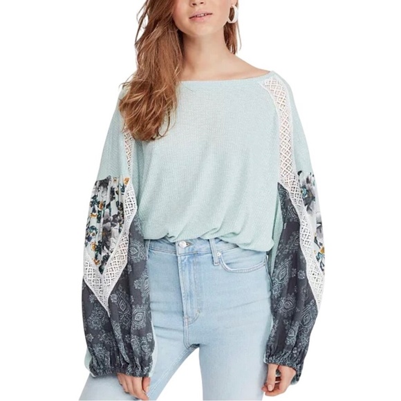 Free People Mint Green Lightweight Waffle Knit Top - Picture 2 of 10